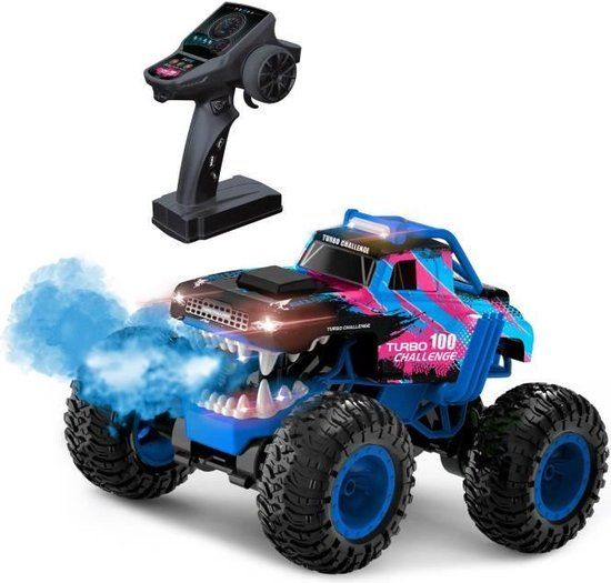 TURBO CHALLENGE - Smashroar TC100 - Cascade - 1/12 - Afstandsbestuurbare Auto - Blauw - Rookoptie - Oplaadbare Batterij en Batterijen Inbegrepen