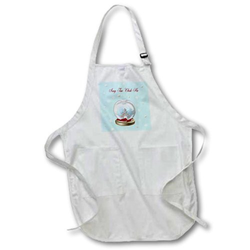 3dRose 3dRose" Sneeuwbol Hert, Boom en Sneeuwvlokken, Vrolijk Kerstfeest in Koreaans Apron, Wit, 22 x 24-Inch