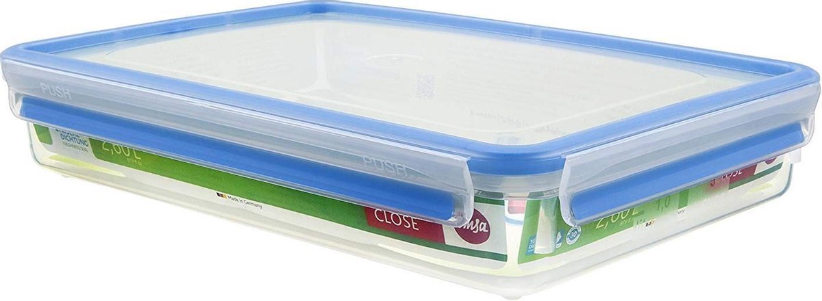 Emsa Clip & Close Rechthoekige Vershouddoos met Deksel, 2.6 liter, Blauw, 32.69 x 22.71 x 5.99 cm