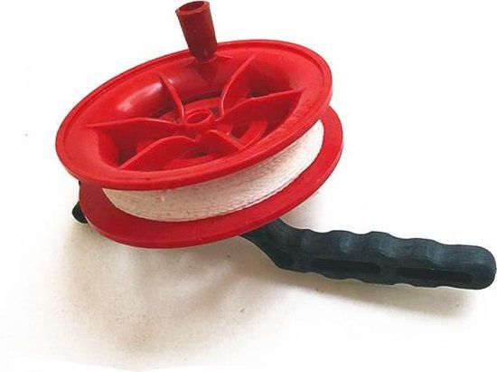 WiseGoods Vliegertouw op Draaiwiel - Vliegerlijn Wieltje - 100 Meter - Rood/Wit