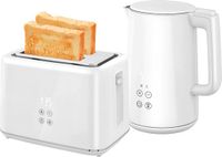HOMCOM Ensemble bouilloire et grille-pain plastique, acier inoxydable 21,5L x 15,5l x 25,1H cm blanc