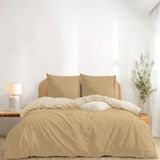 Twinzen Omkeerbaar Dekbedovertrek 240 x 260 cm, met 2 Kussenslopen 65 x 65 cm, Beige/Zand
