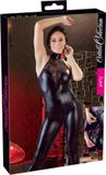 Cottelli Collection Zwarte Wetlook Jumpsuit met Kant - Maat L