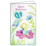 17-6051 Kaart met envelop, Happy Birthday, voor kinderen, klein meisje, blonde fee, met toverstaf en vleugels, bloemen, vlinder, personages, illustratie, jeugd, gemaakt in Europa