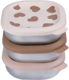 Béaba Snackbox Big Love - RVS Bewaarbakjes met Siliconen Deksel - 250 ml - 3 Stuks - Roze / Bruin / Grijs