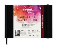 RHODIA TOUCH 116155C Aquarel Schetsboek 100% Katoen - Gesatineerde Korrel - 300 g/m² - A5 Liggend - 40 Niet-geperforeerde Pagina's - Hardcover Watercolor Book
