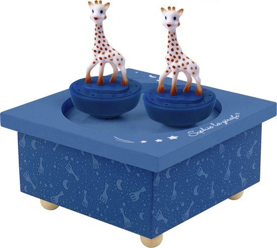 Sophie de Giraf Sophie de giraffe etui, muziekdoos dansen, ideaal geschenk voor de geboorte, 2 afneembare figuren, eenvoudige bediening, muziek, Roméo & Juliette, Colori, nachtblauw