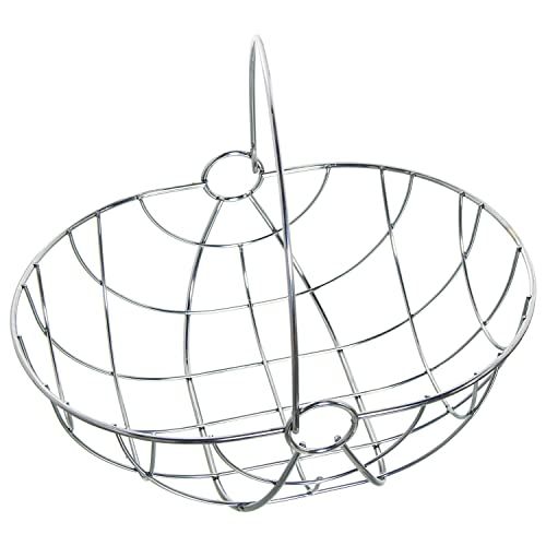 DRW Ronde fruitschaal met metalen handgreep van chroom, 29 x 22 x 12/24,5 cm