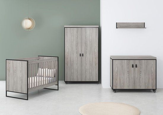Cabino Babykamer Dakota - Babybed & Commode & Kledingkast - Verstelbare bodem - Grijs