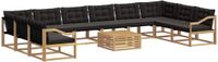 vidaXL Dining loungeset 14 zitplekken Wit en zwart Acacia hout