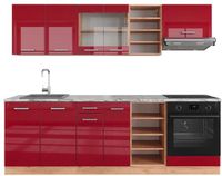 Vicco R-Line Complete keukeneenheid – 240 cm, WB Marmer Rood hoogglans/gouden eik