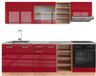 Vicco R-Line Complete keukeneenheid – 240 cm, WB Marmer Rood hoogglans/gouden eik