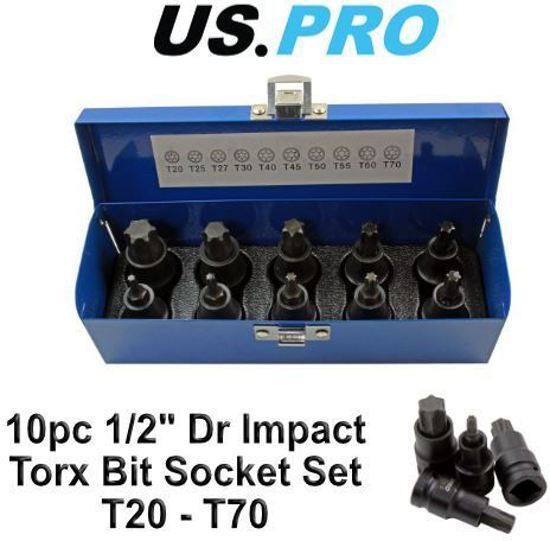 US.PRO tools by Bergen Torx krachtdoppenset 1/2" T20 tot T70 10-delig