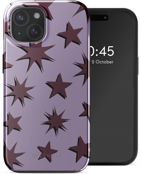 Selencia Hoesje - Geschikt voor Apple iPhone 15 - Backcover geschikt voor MagSafe - Stars Plum Lilac
