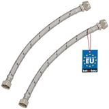 KOTARBAU® 2 Stuks - Flexibele Aansluitslang 3/8"x3/8" - Aansluitslang Armatuur 30 cm - Flexibele Kraanslang - Wartelmoer x Knelkoppeling - Sanitaire Aansluitslang - Gevlochten Roestvrijstalen Aansluitslang
