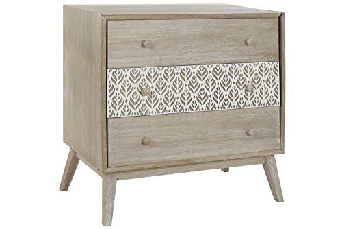DRW comoda met 3 schuifladen Paulownia met bladeren in naturel 80 x 42 x 80 cm