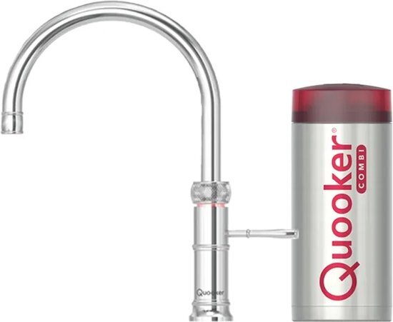 Quooker NL Classic Fusion round kokendwaterkraan opbouw uitloop draaibaar met Combi+ reservoir Chroom 22+CFRCHR