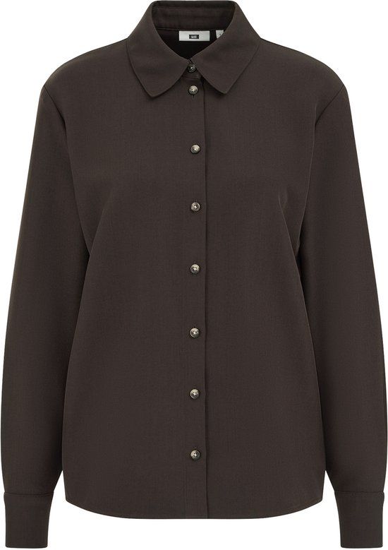 WE Fashion Dames overhemd Oversized Lange mouw Effen Donkerbruin Polyester Elastane XS