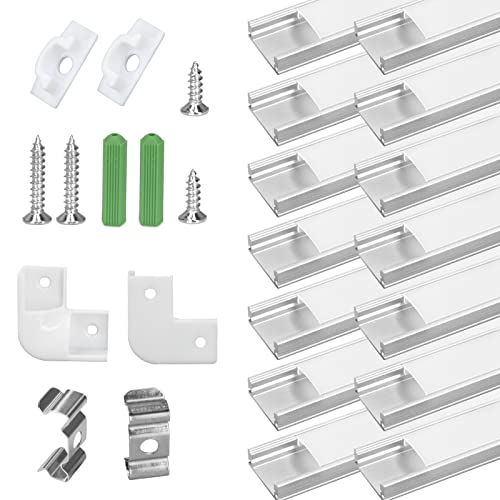 Ykall LED Aluminium Profiel, LED Profiel 14 x 1m, LED Kanalen U-Vorm voor LED Strips, LED Bar profiel en Diffusor voor Perfect Licht, met Hoekverbinders, Eindkappen, Schroeven en Montage Clips
