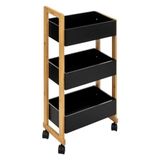 5five Five - Rolwagen voor badkamer, 3 niveaus, van bamboe en hout, zwart, H 80 cm
