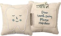 Blauwe tandenfee, stop hier, decoratief katoenen sierkussen met zak, 12,7 x 13,2 cm
