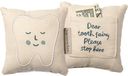 Blauwe tandenfee, stop hier, decoratief katoenen sierkussen met zak, 12,7 x 13,2 cm