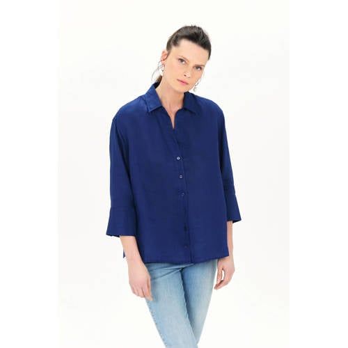 Caroll blouse met linnen blauw