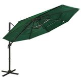 vidaXL - Parasol - 4-laags - met - aluminium - paal - 3x3 - m - groen