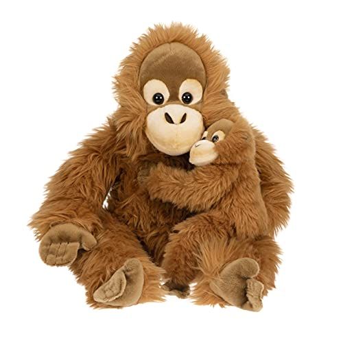 Uni-Toys Oranje Utan met baby, zittend - 30 cm
