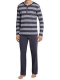 Schiesser Heren Pyjama - Antraciet - R Hals met knooplijst - Maat S