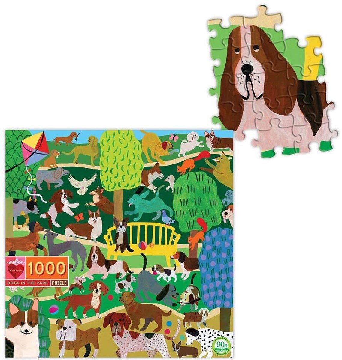 Eeboo Puzzel voor volwassenen, motief "Piece and Love Dogs in Park", vierkant, 1000 stukjes