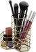 Relaxdays make-up kwastenhouder, 3 vakken, zeshoekig, 12,5 x 12 x 12,5 cm, metaal, goud