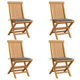 vidaXL Tuinstoelen 6 stuks met grijze kussens massief teakhout