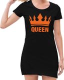 Bellatio Decorations Shoppartners Bv Zwart jurkje met oranje Queen en kroon - jurkje dames - Zwart Koningsdag kleding L