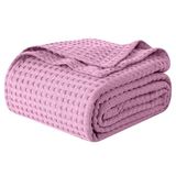 Elegant Comfort Premium wafeldeken van 100% katoen - lichtgewicht ademende wafelgeweven beddeken - zachte en warme deken voor het hele seizoen voor bank, bank en bed, kingsize 228 x 274 cm, lavendel