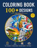 Coloring book + 100 designs: Coloring pages of city streets and nature inspired landscapes, relaxing rooms for stress relief, art therapy, and relaxation
