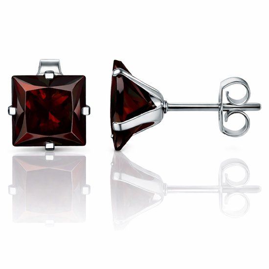 LGT JWLS Lookinggoodtoday LGT JWLS Classic Stud Oorbellen Vierkant - Rood Zilver-4mm