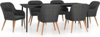 vidaXL 7-delige dining loungeset met kussens zwart polyrattan