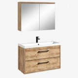 Badplaats Badkamermeubel Florence 80 x 40 cm - Kastanje Eiken - Badmeubel met Wastafel en Spiegelkast