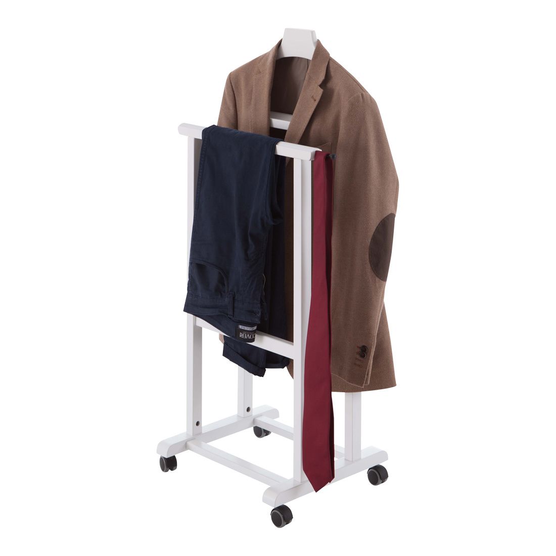 Arredamenti Italia Houten dressboy dubbel op wielen inclusief klein legbakje - Wit