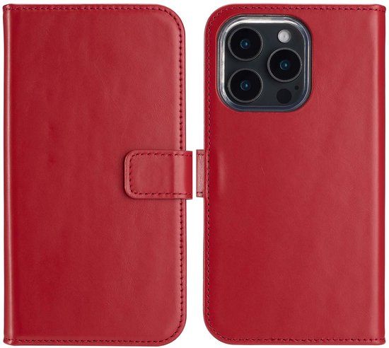 Selencia Echt Leren Bookcase voor de Apple iPhone 16 Pro - Rood