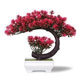 yoerm Kleine nepplanten - Plastic Kunstmatige Bonsai Boom Magenta voor Thuis Slaapkamer Muur Plank Kantoor Bureau Boerderij Kamer Decor, Hoog 8,5 inch