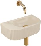 QeramiQ Fuente lavabo – demi-rond – 40x21.5x12 cm – céramique beige – robinet or brossé – côtelé