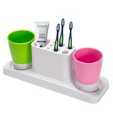 Aebeky Plastic tandenborstelhouder, Badkamer Tandpasta Houder Stand met 2 Cups