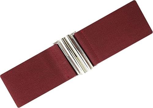 Ro Rox Dames Brede Elastische brede elastische riem in Retro Vintage Stijl – Stretchriem voor Jurken, Jaren 50 – Moderne Gesp, Diverse Kleuren - Bourgondië (S)
