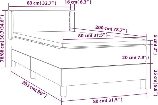 vidaXL Boxspring met matras stof zwart 80x200 cm
