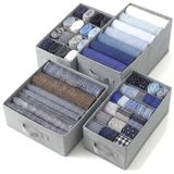 edihome, Closet Organizer voor Kleding – Lade Organizer met Compartimenten, Opvouwbare Stoffen Ladeverdeler voor Ondergoed, Sokken en T-Shirts, Kast Organizer (3 Pack - Zonder Comp. - Lichtgrijs)