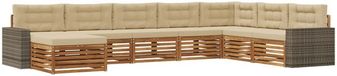 vidaXL - Salon d'angle - 8 places assises - Naturel et beige - Acacia massif