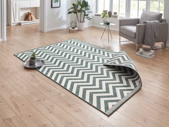Bougari Binnen&Buiten Vloerkleed Palma 80x350 cm Groen & Crème
