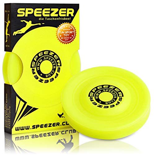 SPEEZER SPEEZER® Mini frisbee – de neon gele werpschijf is de outdoor fun sport plezier voor iedereen – klein en zacht past de slimme vliegschijf in elke broekzak en is het werpspel voor kinderen of professionals